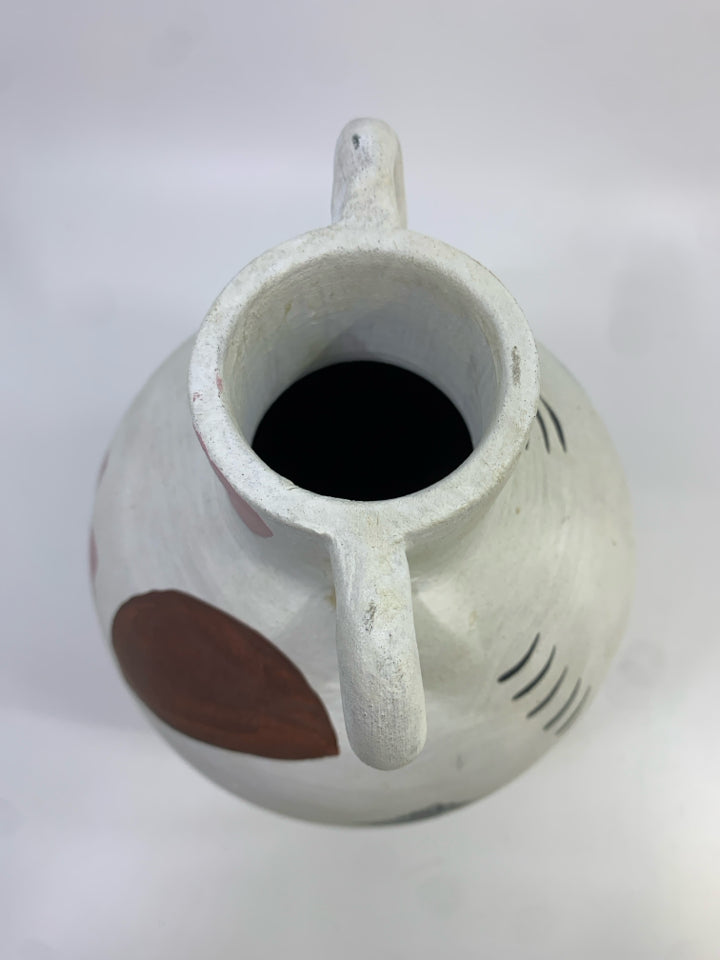 HAND-PAINTED ABSTRACT TERRA COTTA VASE.