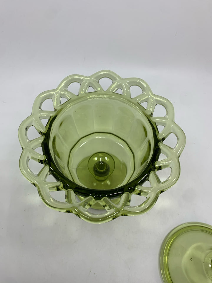 VTG COVERED GLASS PEDESTAL CANDY DISH.