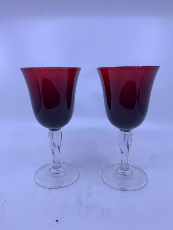 2 RED GLASS GOBLETS.