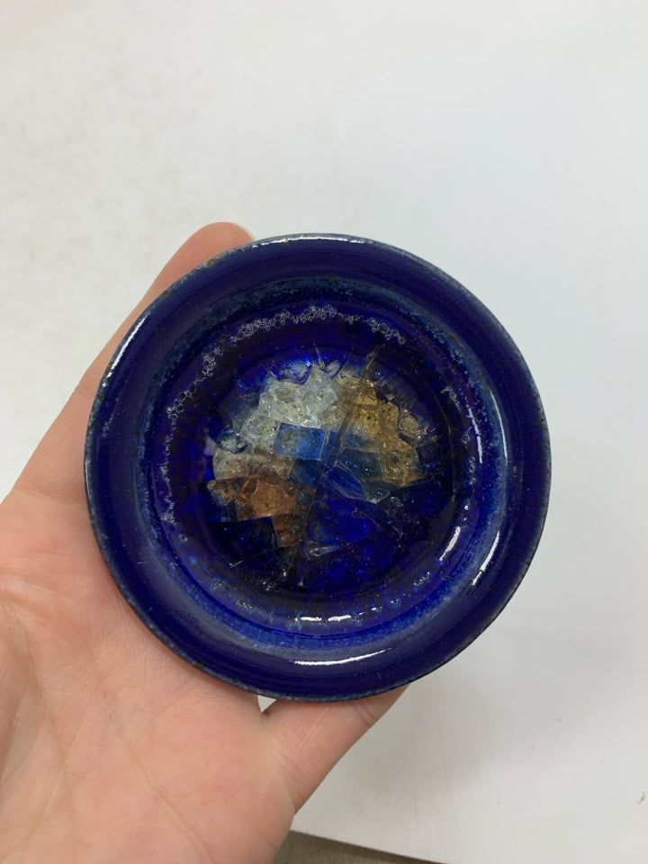MINI DARK BLUE W/ CRYSTAL CENTER EARRING CATCH BOWL.