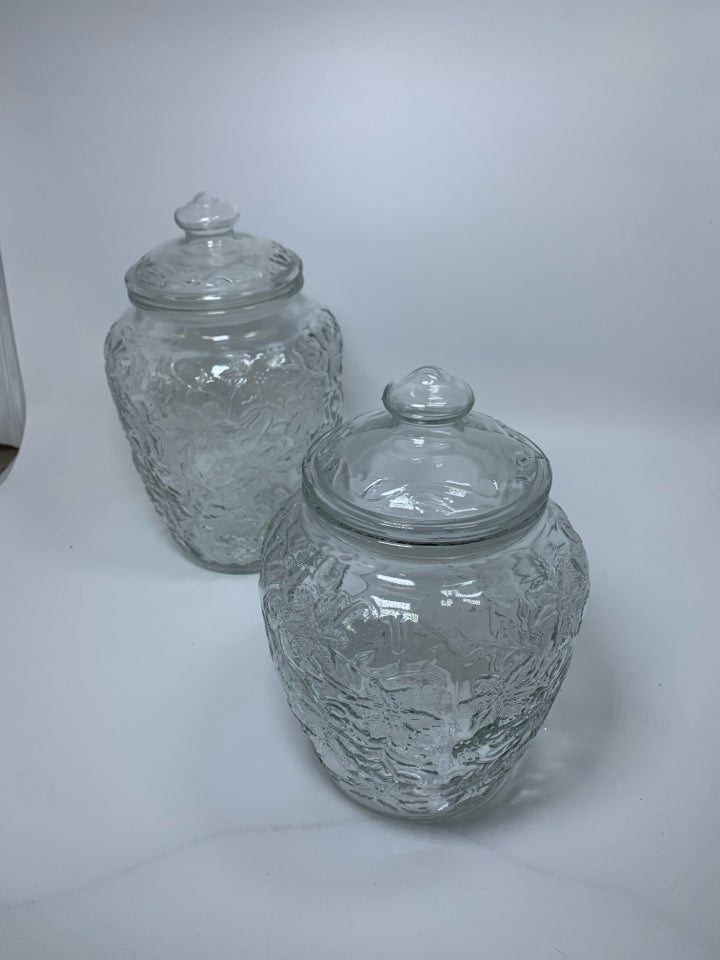 2 PRINCESS HOUSE FANTASIA PATTERN GLASS CANISTERS.