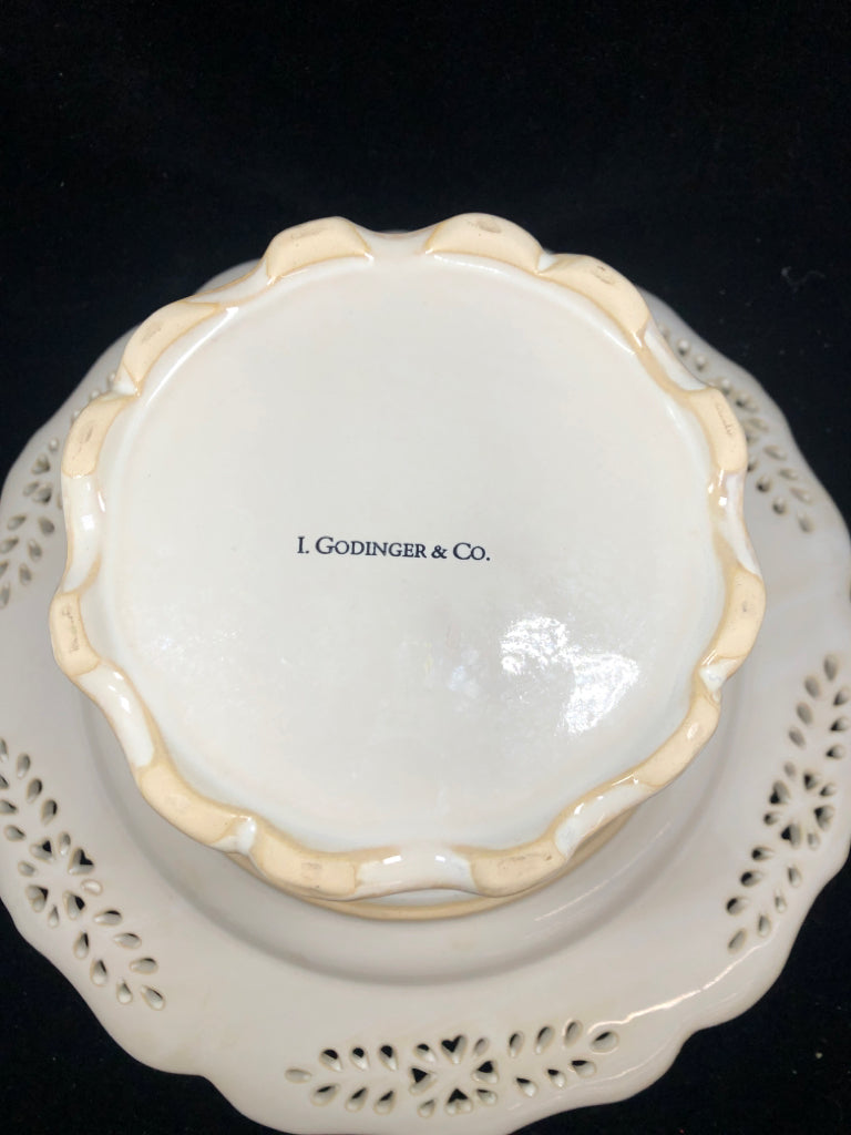 WHITE GLAZED CAKE STAND.