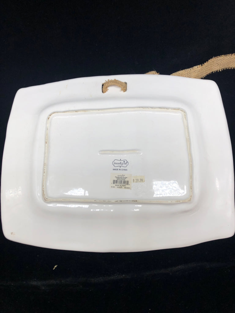 WHITE CERAMIC HAPPY SERVING PLATTER.