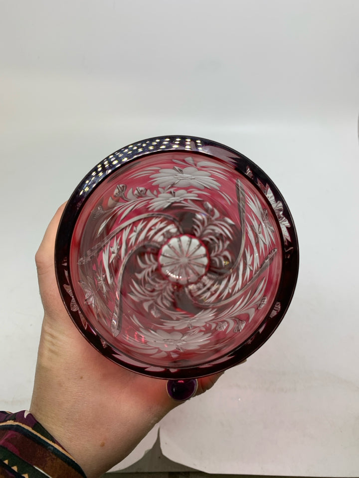VTG HEAVY ETCHED FLOWERS DRESDEN KRISTALL VASE.