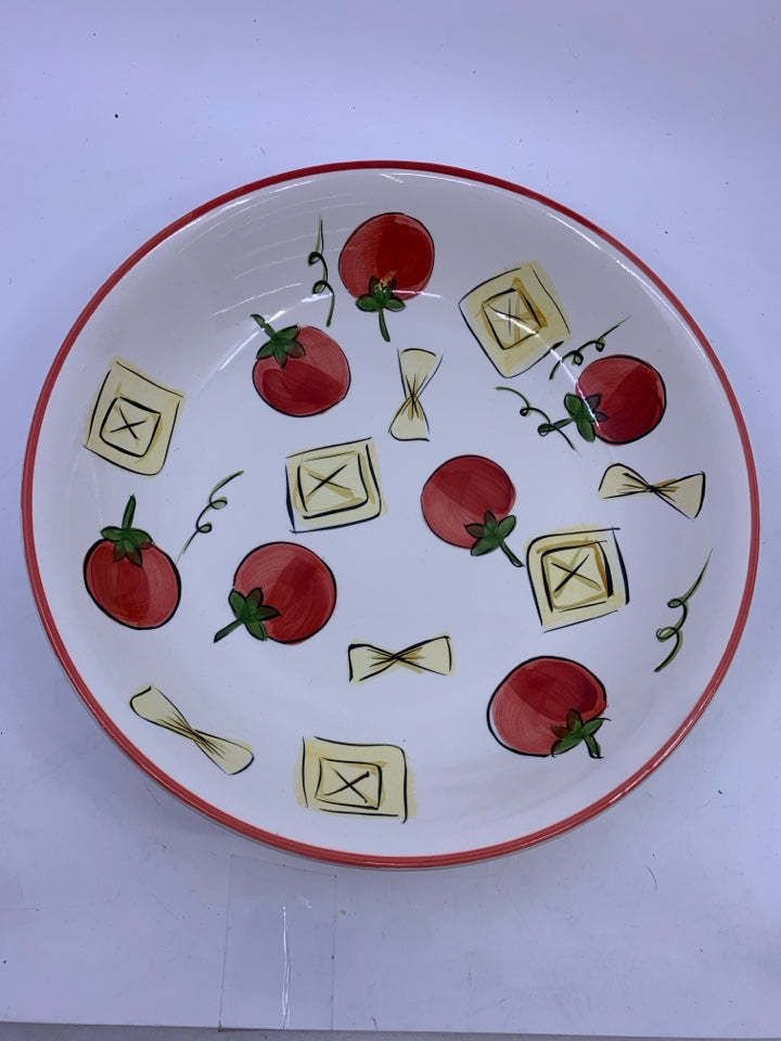 5 PAINTED TOMATO PASTA BOWL SERVING SET - 1 LARGE BOWL, 4 SERVING BOWLS.