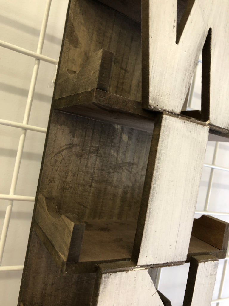 "WINE" WOOD WINE SHELF W/WHITE LETTERS.
