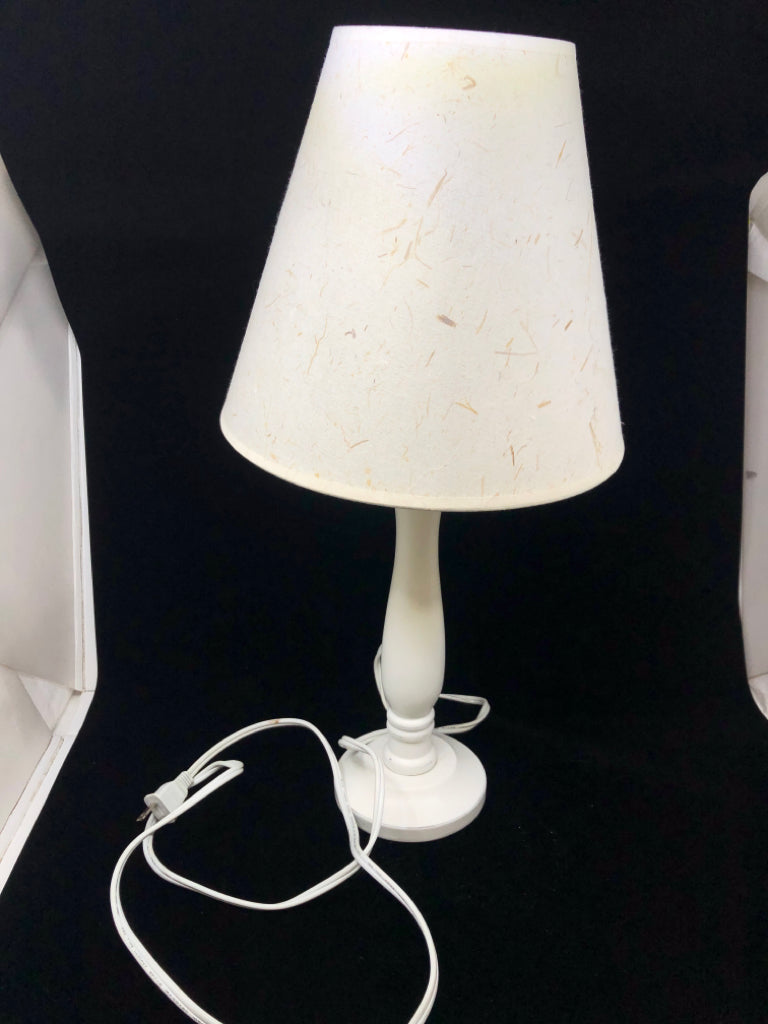 WHITE WOOD LAMP TAN SHADE.
