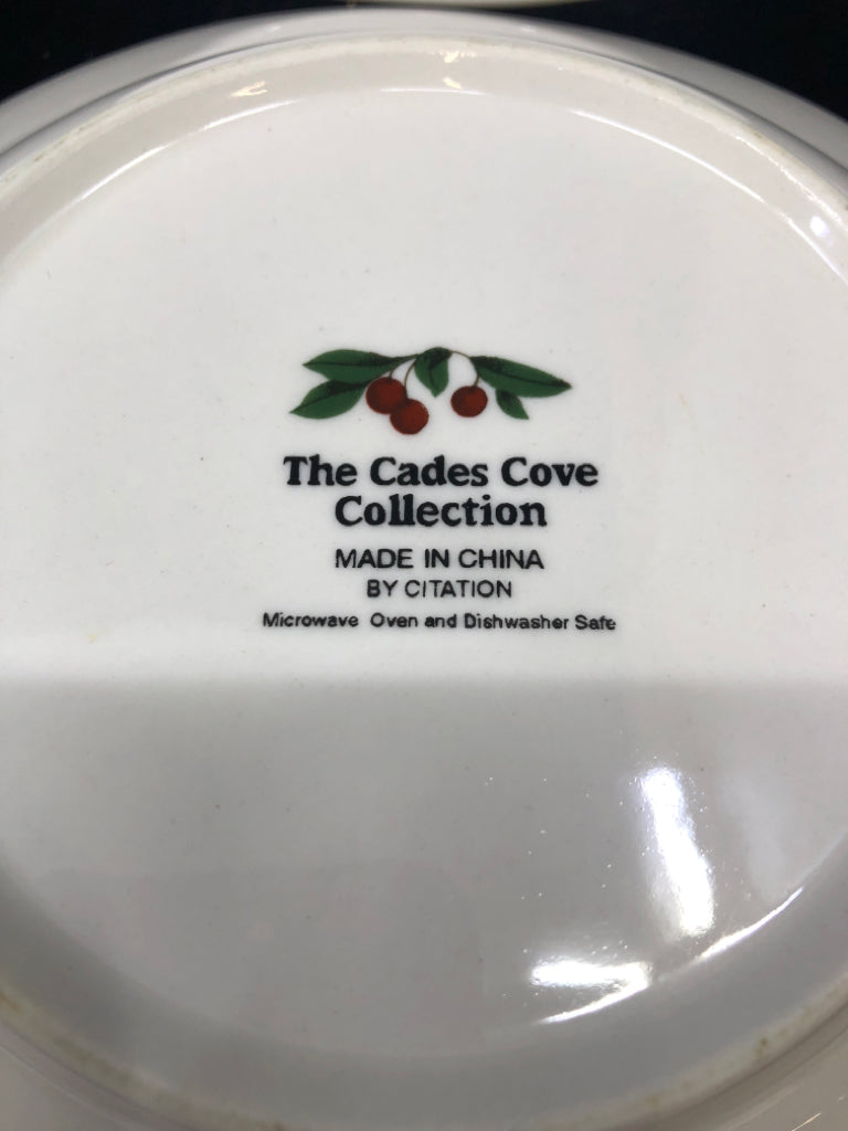 4 WHITE BOWLS GREEN FLORAL AND APPLE DESIGN.