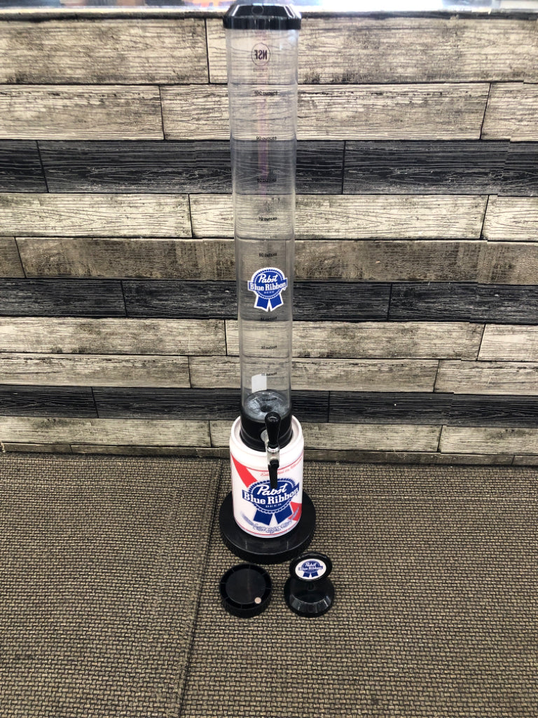 BLUE RIBBON BEER DISPENSER W 2 ADDITION LIDS.