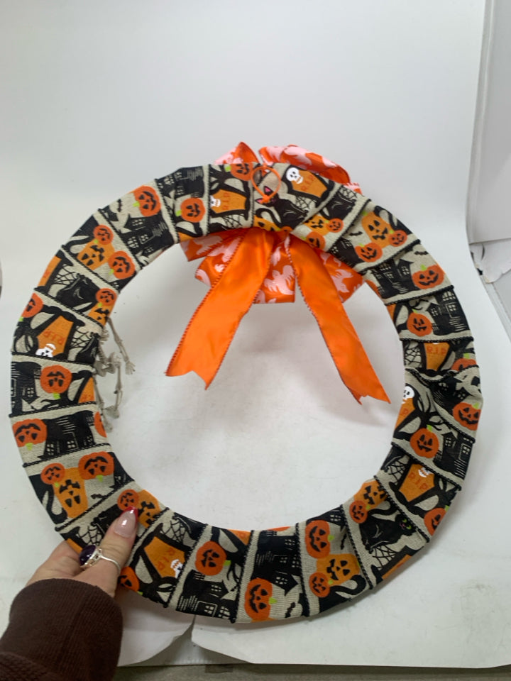 HALLOWEEN RIBBON WRAPPED WREATH.