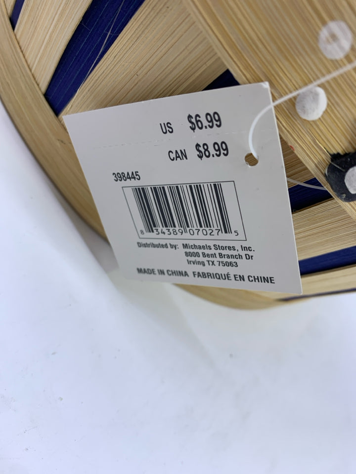 BLUE AND WOOD BASKET W PENGUINS.