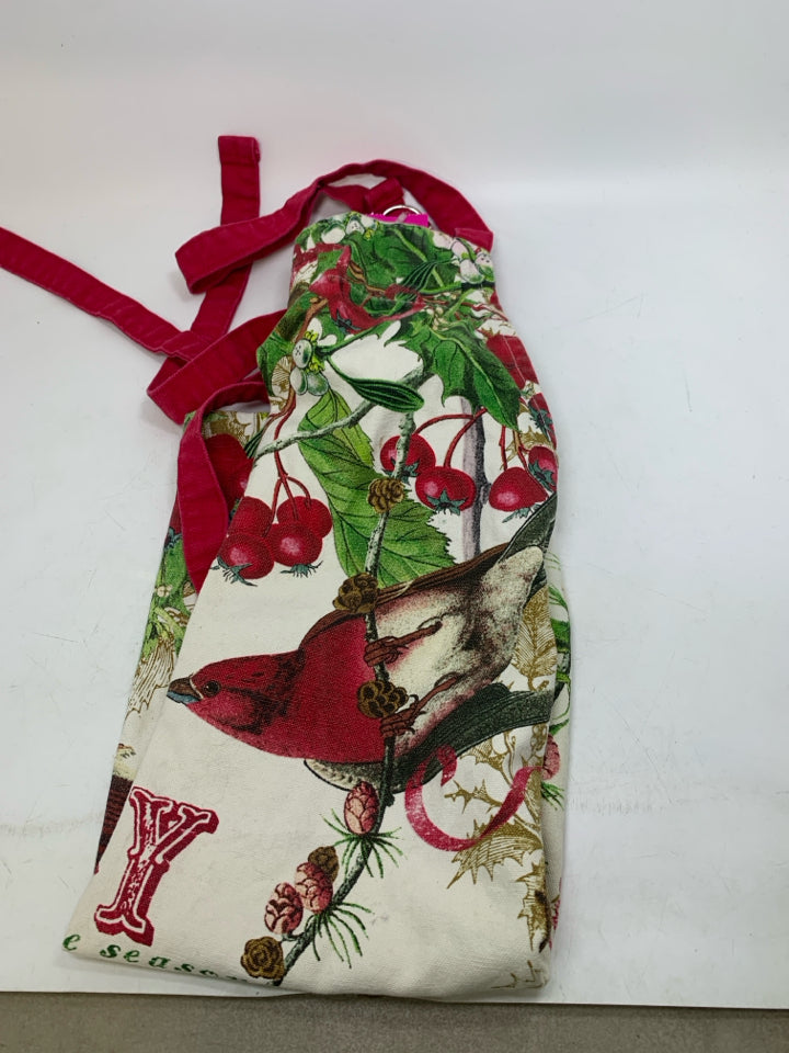 JOY TIS THE SEASON W/ HOLLY/BIRDS/BELLS BIB APRON.
