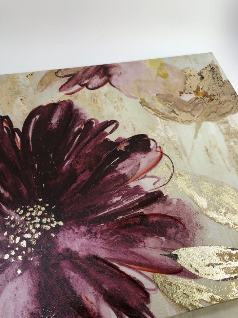 PURPLE/GOLD FLOWER CANVAS WALL ART.
