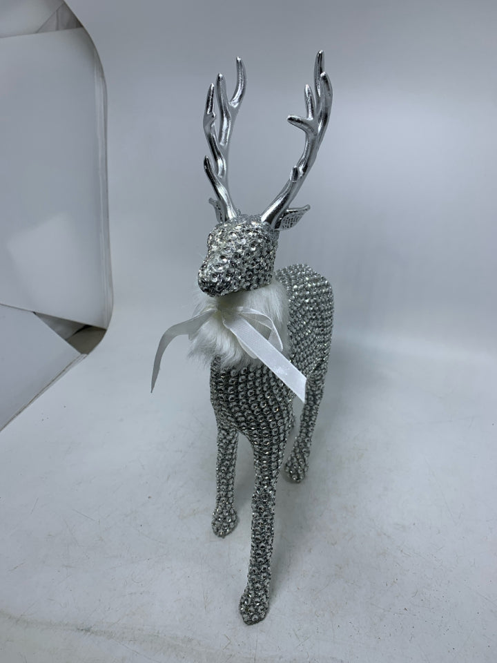 JEWELED SILVER DEER W/ FUZZY NECK.