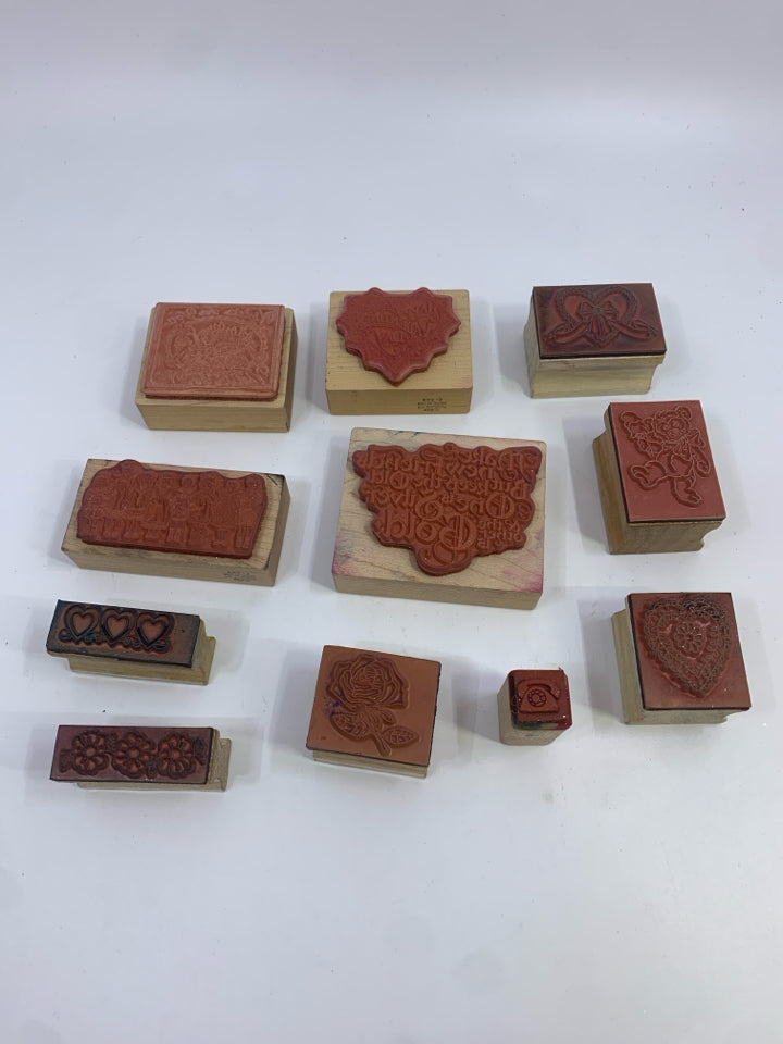 11PC BAG OF VALENTINE STAMPS.