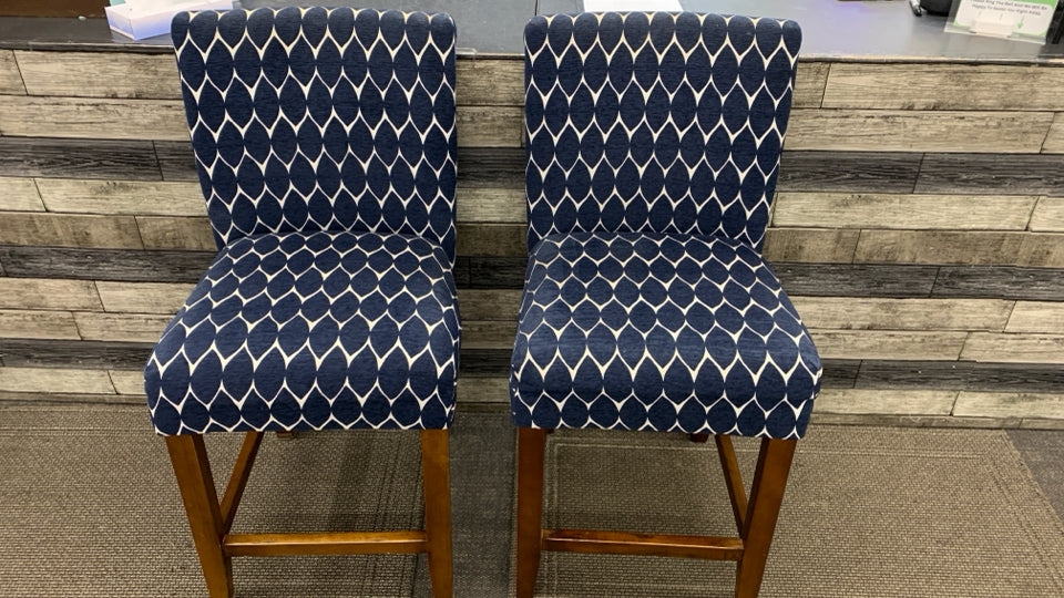 2 BLUE PETAL CHAIRS W/WOODEN LEGS.