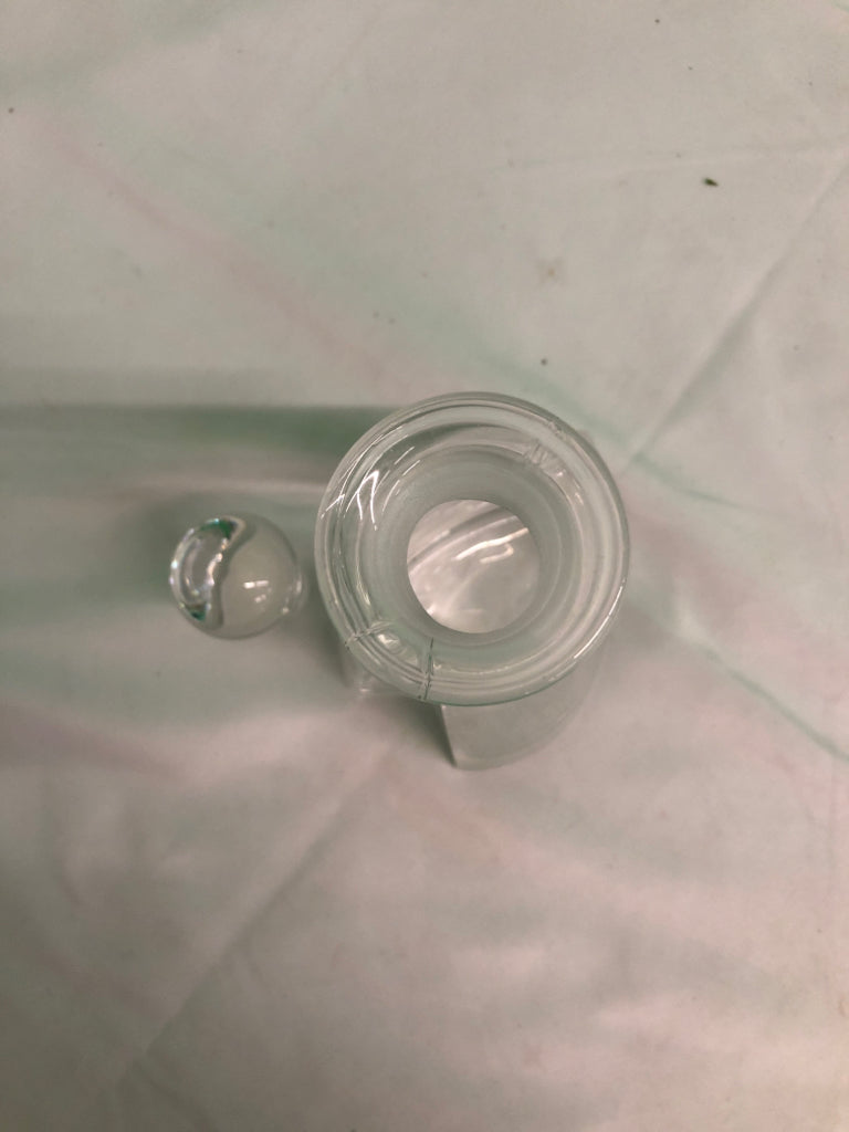 HEAVY GLASS HEART SHAPED DECANTER.