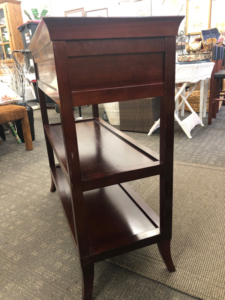 DK WOOD BUFFET TABLE, 2 DRAWERS SHELVES, REMOVABLE TOP.
