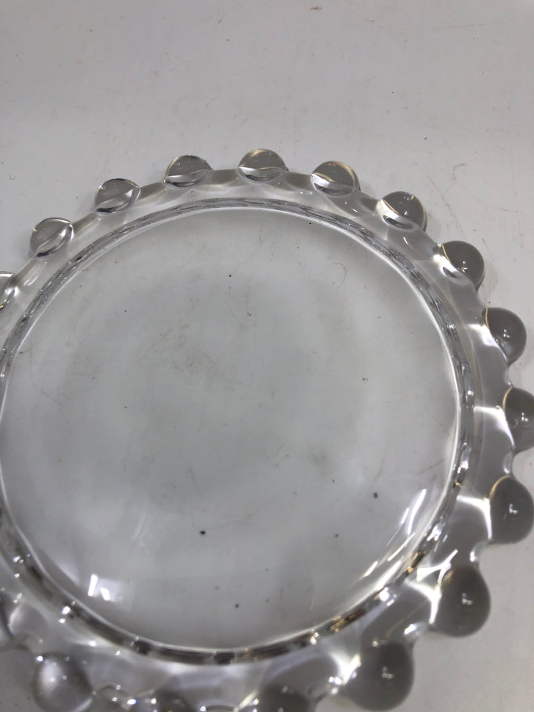 BEADED RIM GLASS CANDLE PLATE.