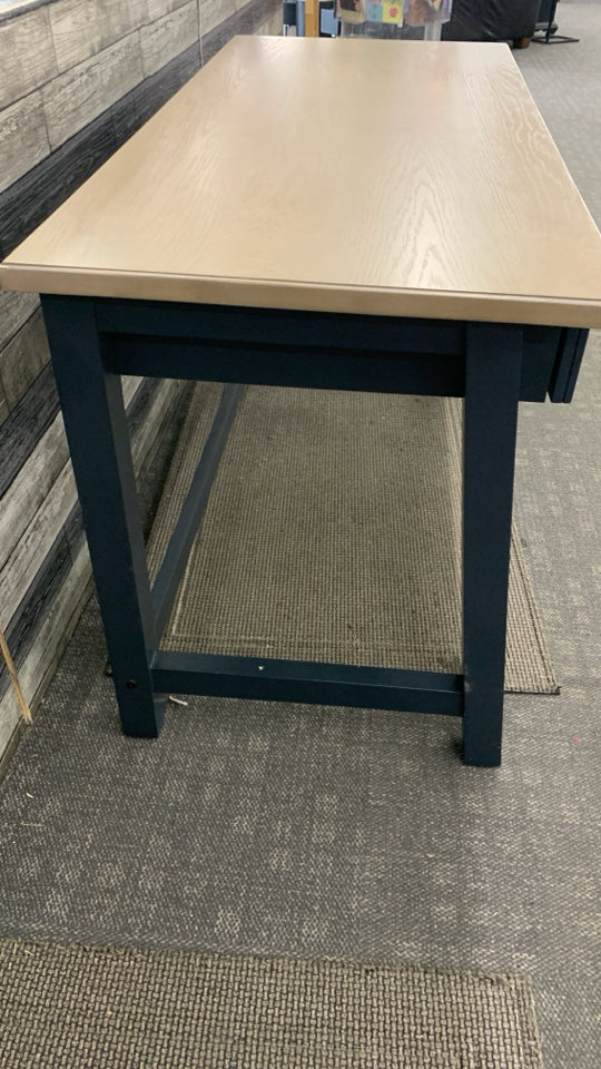 2-TONED WOOD-TOP BLACK DESK W/INDUSTRIAL HANDLES.