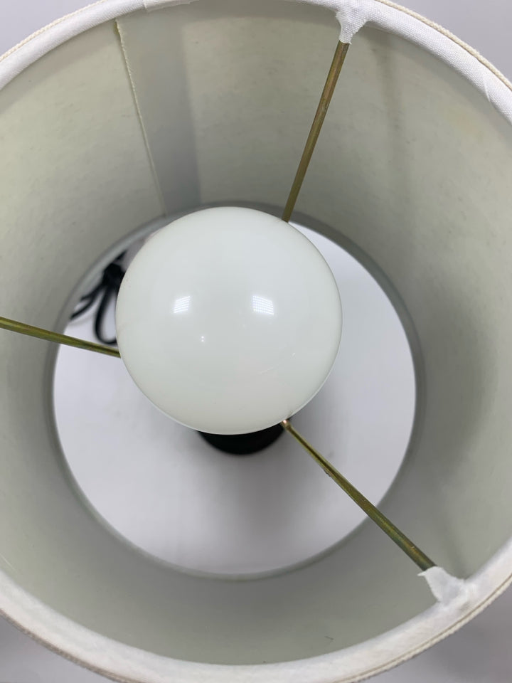 BROWN TABLE LAMP W/CREAM SHADE.