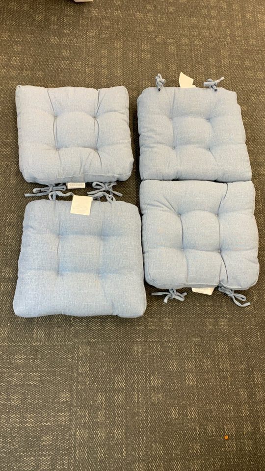 4 LIGHT BLUE CHAIR CUSHIONS.