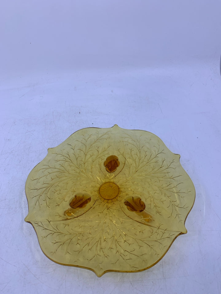 VTG AMBER GLASS FOOTED SERVER.
