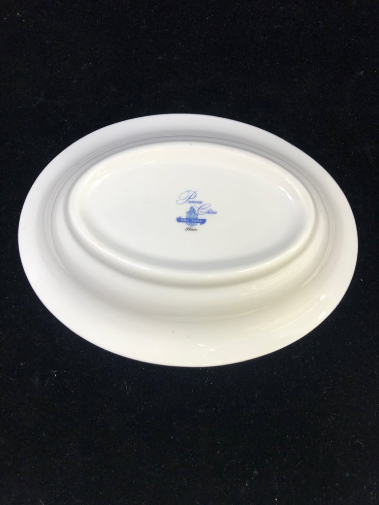 VTG OVAL PINK TULIP W/GREY STEMS&GREY RIM BOWL.