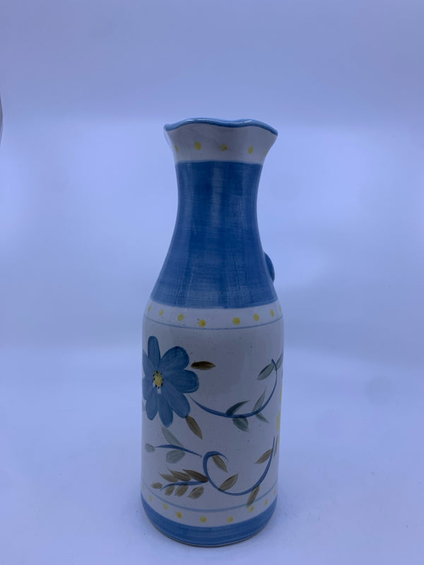 CERAMIC BLUE AND YELLOW FLORAL CARAFE.