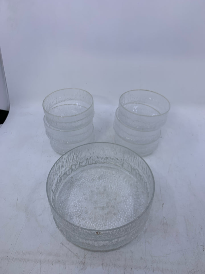 7 PC TEXTURED GLASS BOWL MADE IN FINLAND.