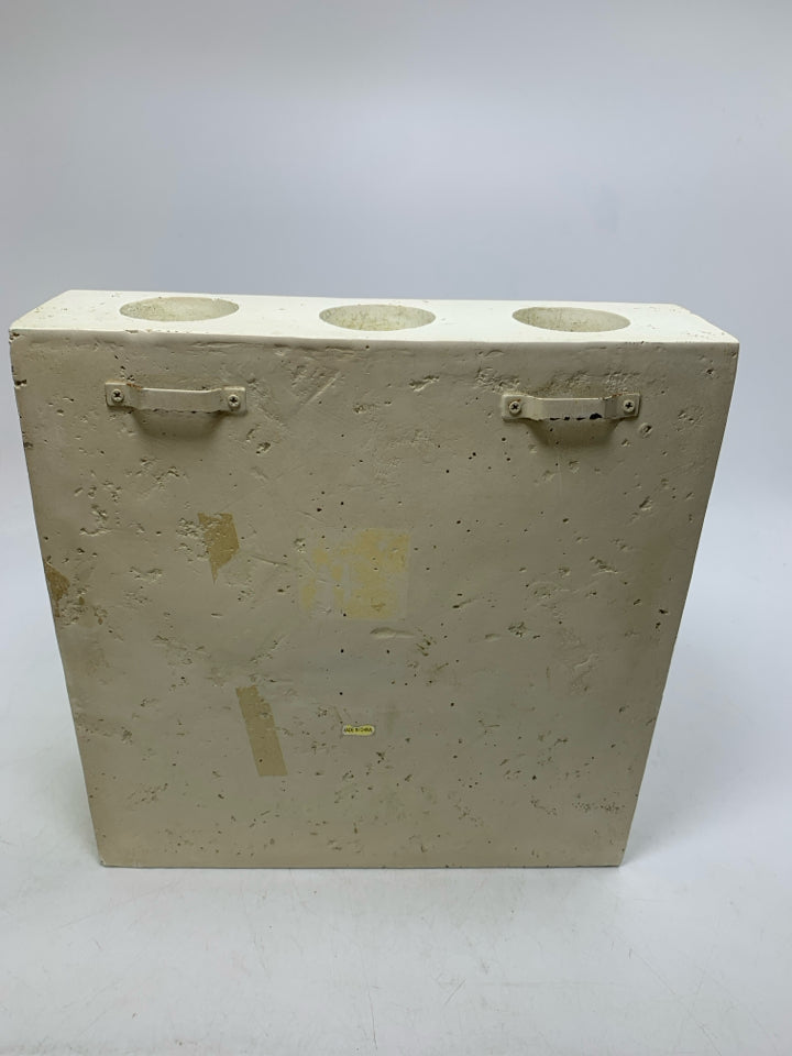 HEAVY SQUARE WALL HANGING WHITE W/ SHELLS 3 SLOT TEA LIGHT HOLDER.