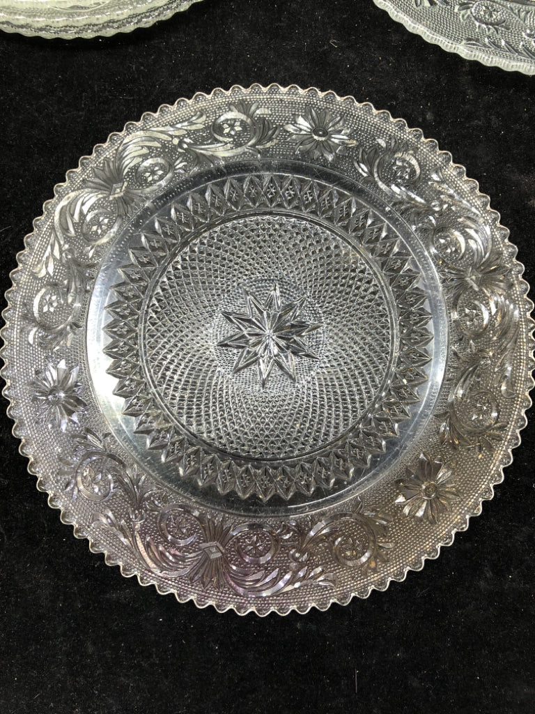 10 SANDWICH PATTERN GLASS LUNCH PLATES.