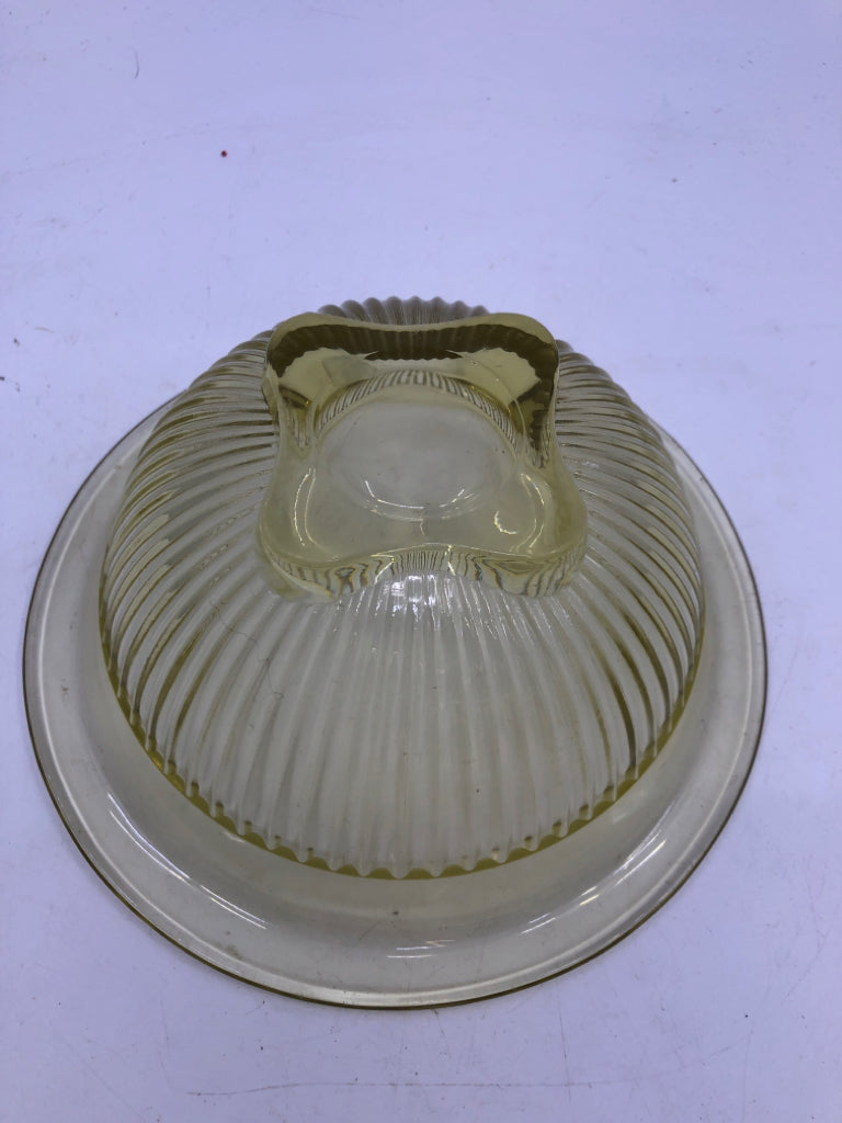 3 VTG YELLOW RIBBED GLASS NESTING BOWLS.