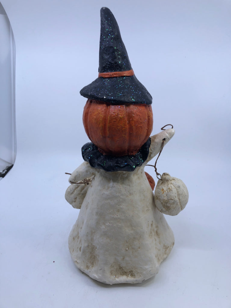 GLITTER GHOST W/PUMPKIN HEAD, HOLDING BOO PUMPKINS.