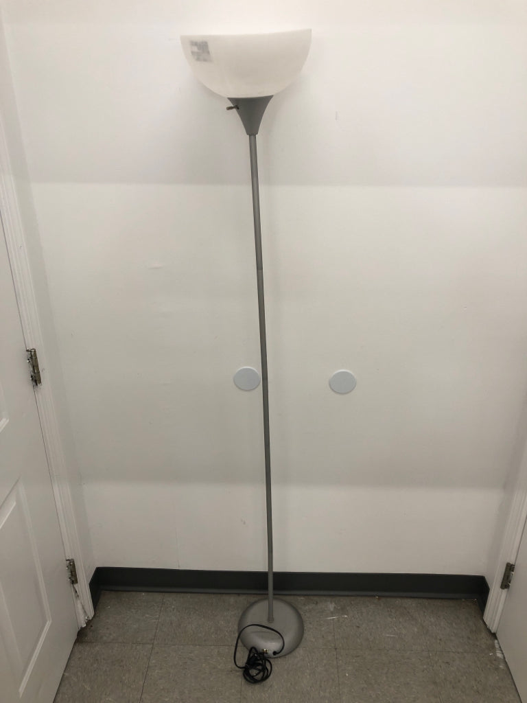 TALL GREY FLOOR BASE LAMP.
