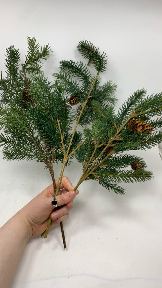 FAUX PINE BRANCHES W/ PINECONES-BUNDLE OF 3.