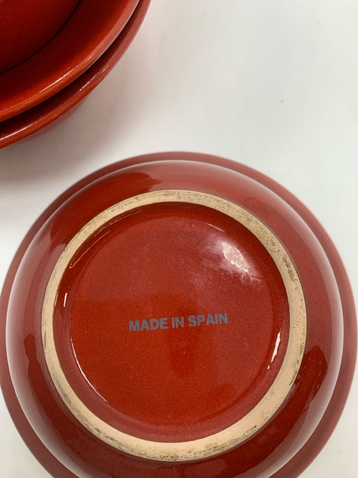 4-RED CERAMIC CEREAL BOWLS.