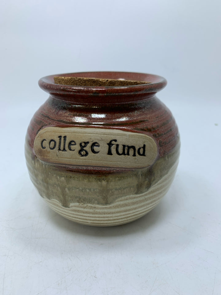 OMBRE CREAM/ORANGE RIBBED COLLAGE FUND JAR W/ CORK TOP.