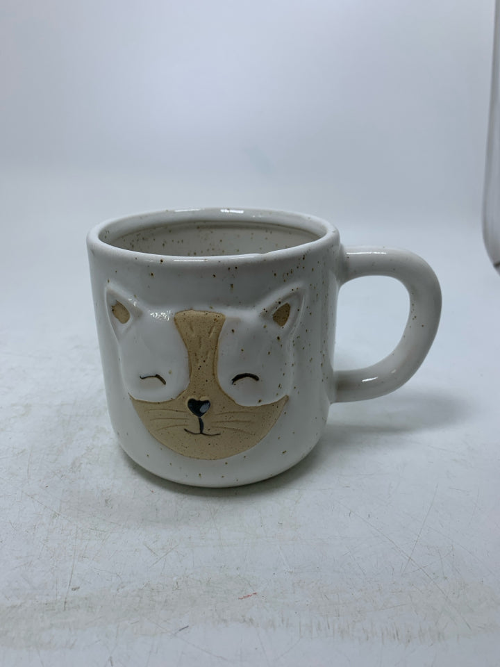 SPECKLED EMBOSSED CAT FACE SUNDAY MORNING CERAMICS MUG.