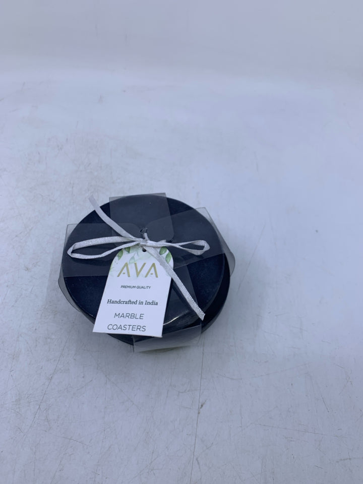 NIP 4 BLACK MARBLE CIRCLE COASTERS.