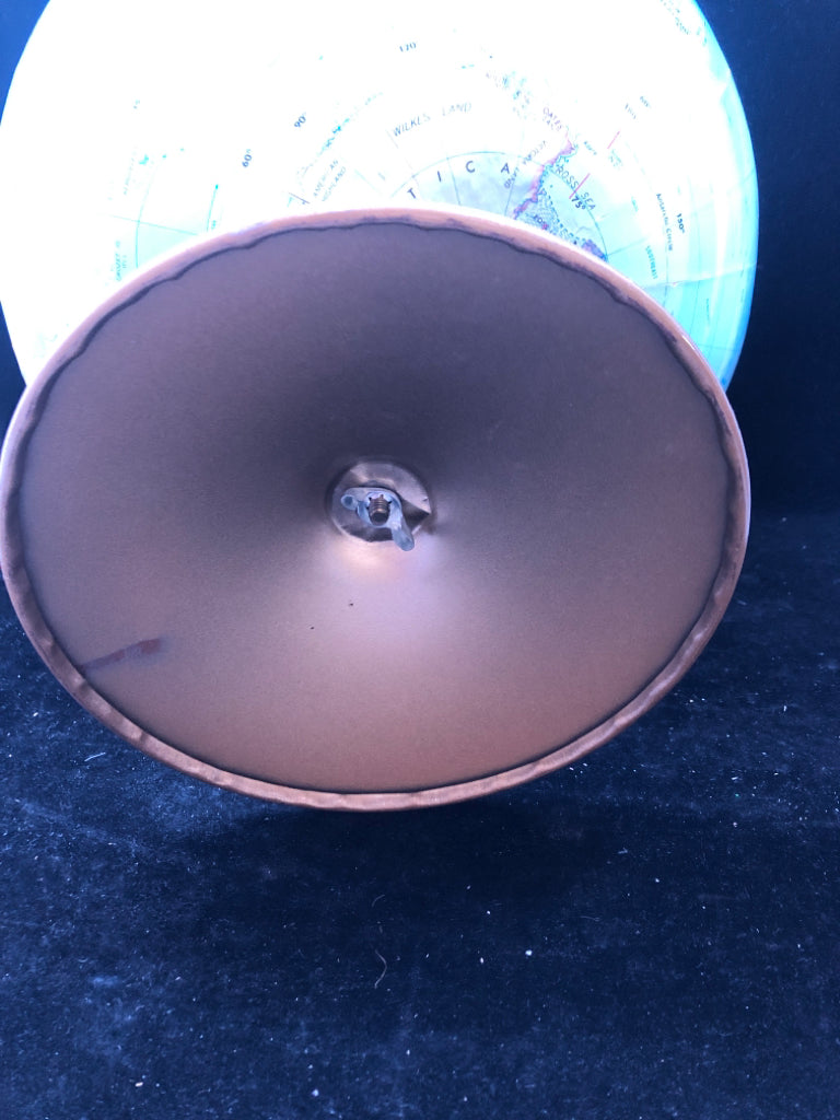 PAPER WORLD GLOBE IN GOLD METAL STAND.