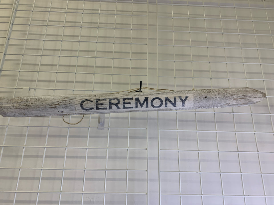 WHITE DISTRESSED CEREMONY ARROW SIGN.