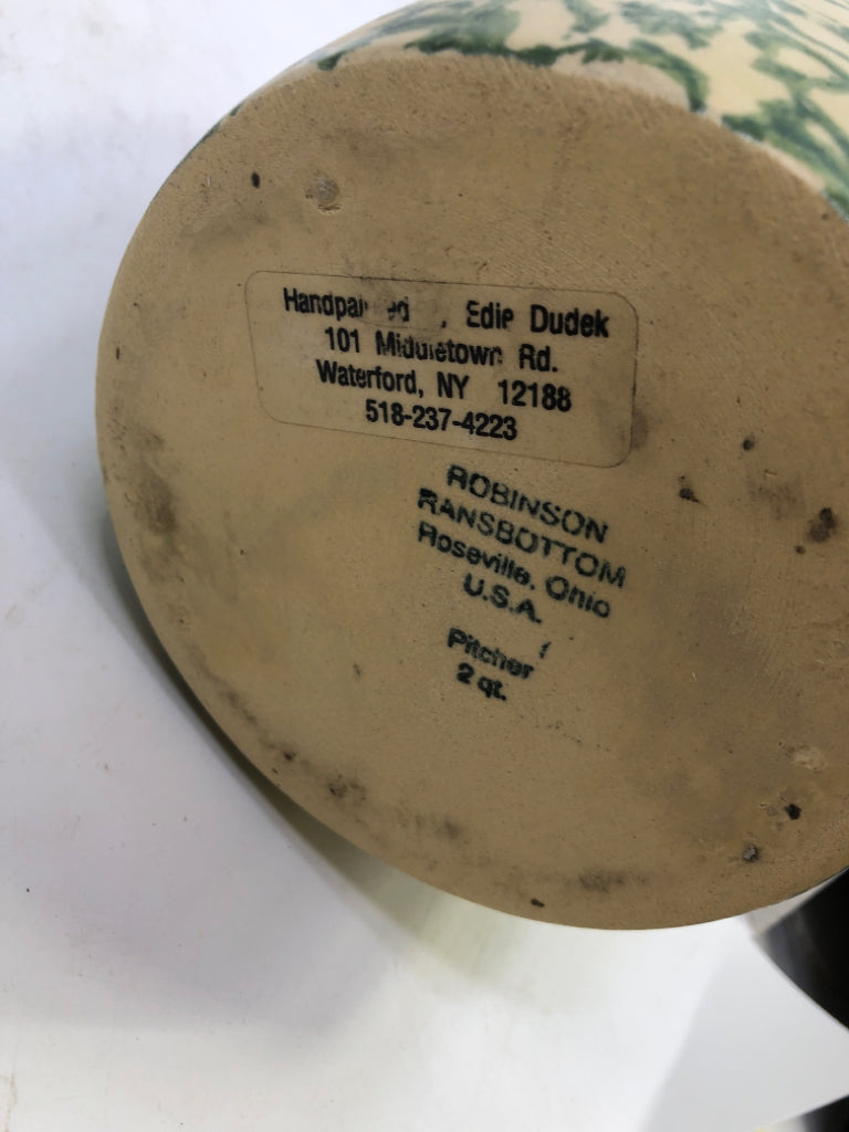 VTG GREEN SPONGE WARE APPLES PITCHER ROBINSON RANSBOTTOM.