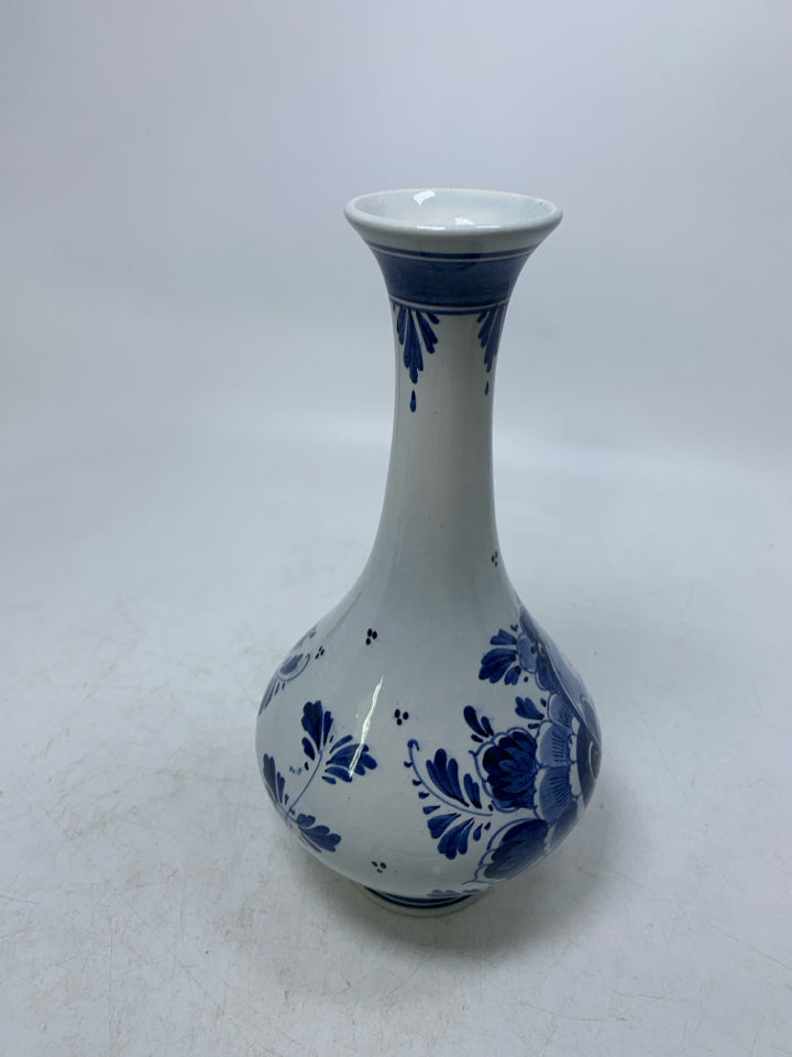 VTG FOOTED FLORAL W/ SAILBOAT PAINTED VASE W/ SKINNY NECK.