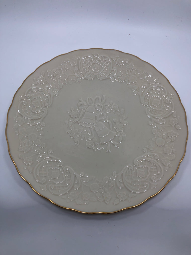 WEDDING BELLS SERVING PLATE W/GOLD RIM.