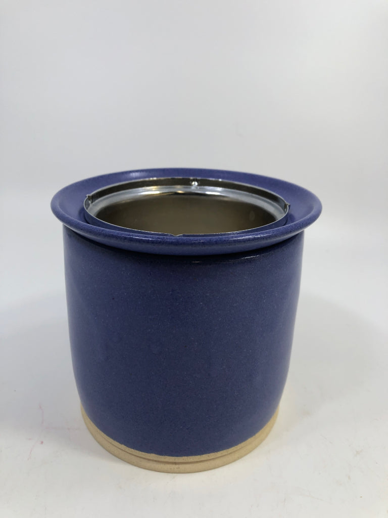 BLUE CERAMIC 2PC DIP CHILLER SET + STAINLESS STEEL INSERT.