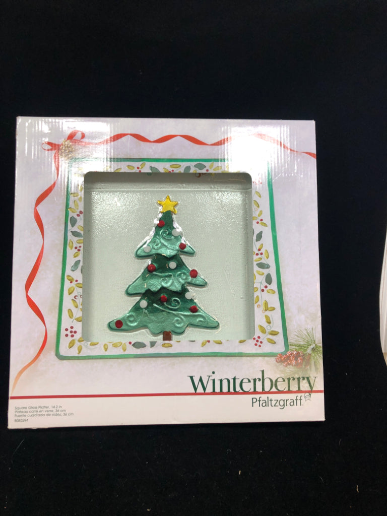 WINTERBERRY SQUARE GLASS PLATTER - PFALTZGRAFF IN BOX.