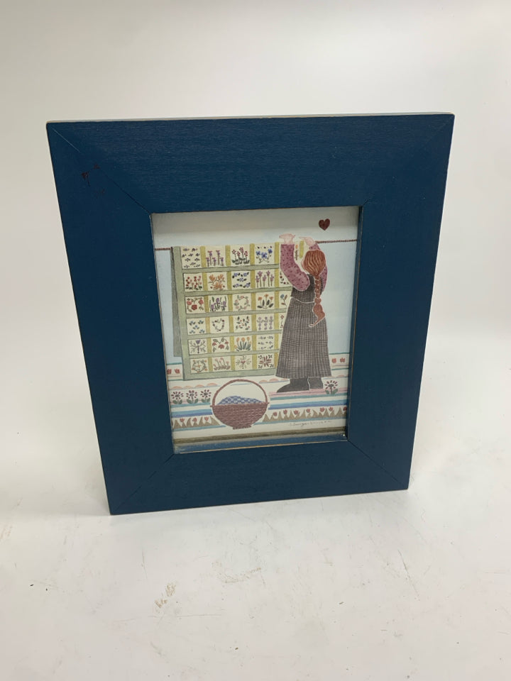 GARDEN PRAIRIE BLUE FRAMED QUILT PRINT.
