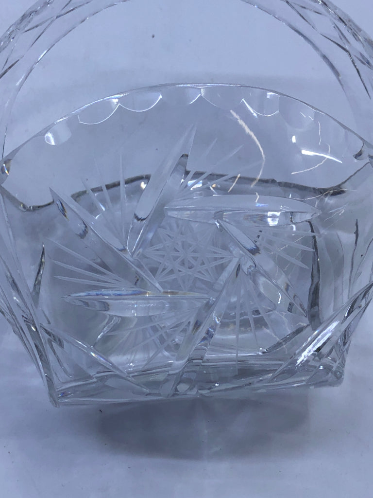 ETCHED GLASS BASKET DISH.