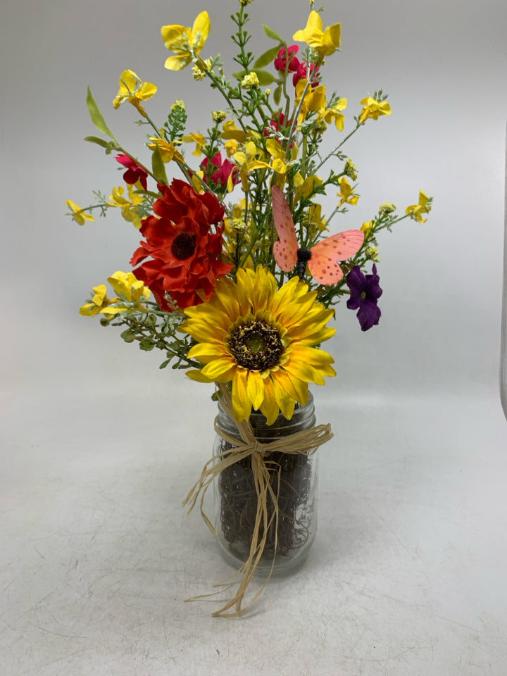 MASON JAR W/ COLORFUL BOUQUET.